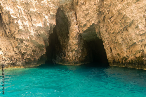 Blue caves at Zakynthos island in Greece.
