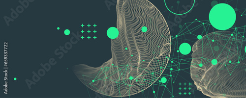 Modern science technology abstract background using circle shapes. Wireframe spot surface illustration.