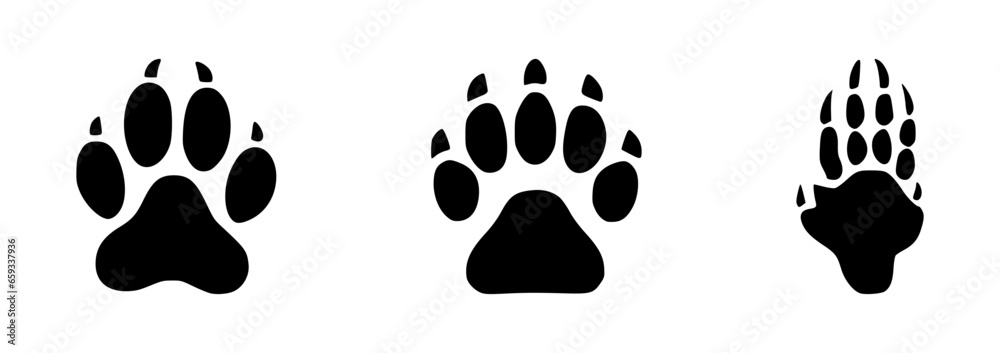 Fototapeta premium set of silhouettes of animal footprints on isolated background