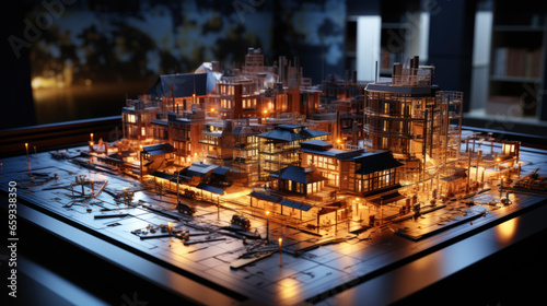 3d illustration of a model of a city on a digital tablet.