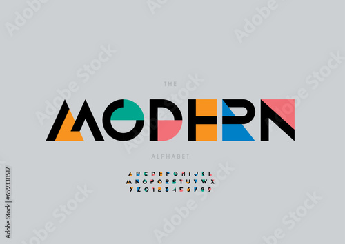 Vector of stylized modern font and alphabet