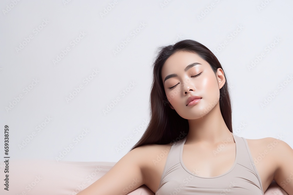 Beautiful asian woman sleeping on the bed in the bedroom. Beautiful asian woman sleeping on the bed in the bedroom.