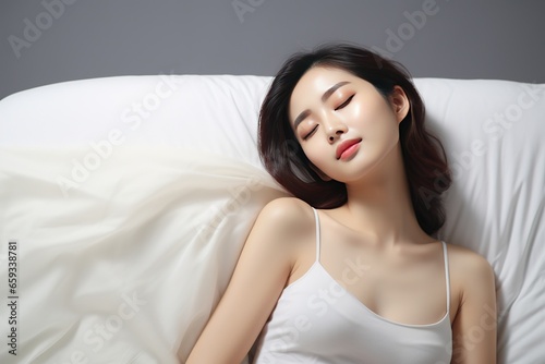 Beautiful asian woman sleeping on the bed in the bedroom.