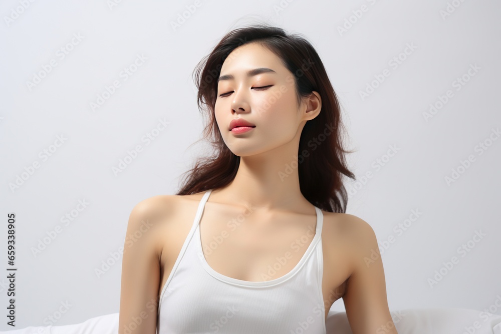 Beautiful asian woman sleeping on the bed in the bedroom. Beautiful asian woman sleeping on the bed in the bedroom.