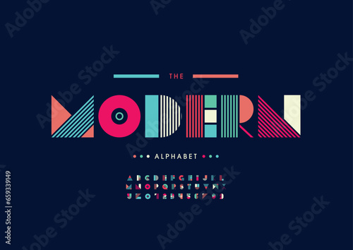 Vector of stylized modern font and alphabet