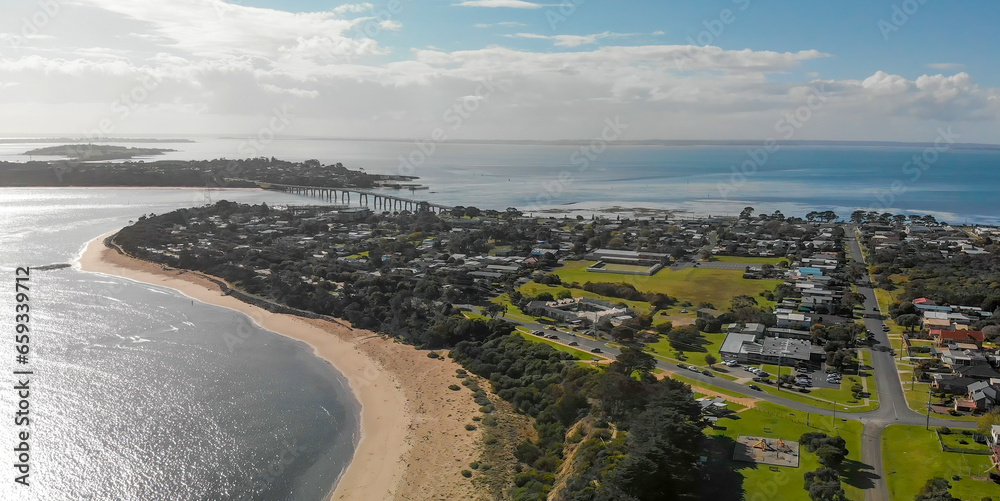 Aerial view of Phillip Island coastline at sunset, Australia Aerial view of Phillip Island coastline at sunset, Australia