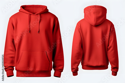 Set of red front and back view tee hoodie