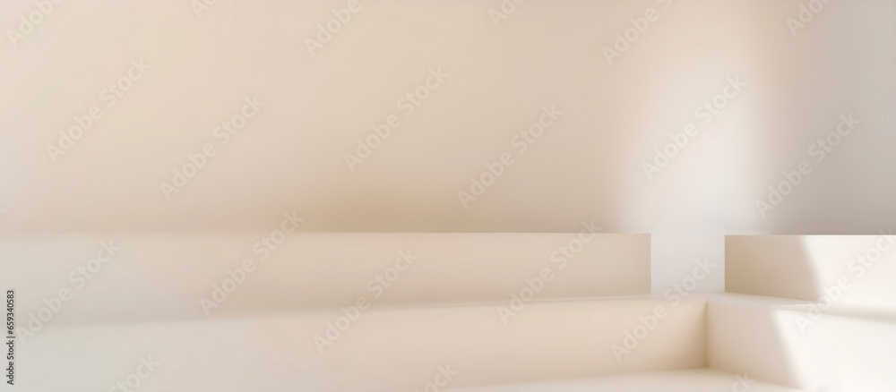 Light beige background for presentation with a podium in the form of steps with perspective. - obrazy, fototapety, plakaty 
