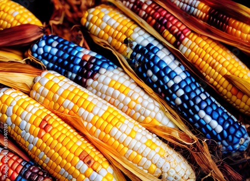 Corn Maize Dried Cob Husk Colorful Kernel Harvest Fall Autumn Background Image 