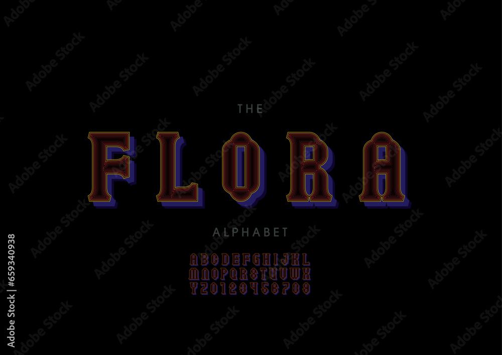 Vector of stylized modern font and alphabet