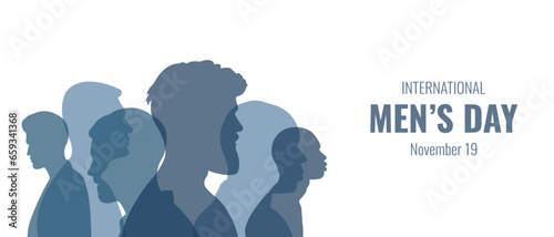 International Men's Day. Horizontal banner with silhouettes of men. Vector illustration.