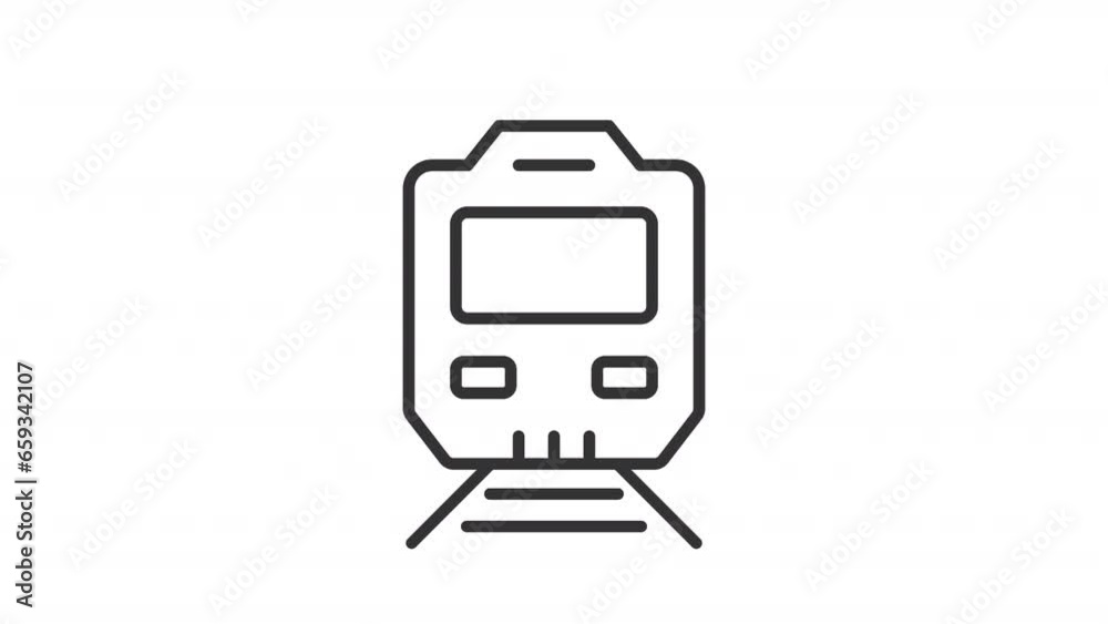 2D black simple thin line animation of metro train, HD video with transparent background, seamless loop 4K video representing railway industry.