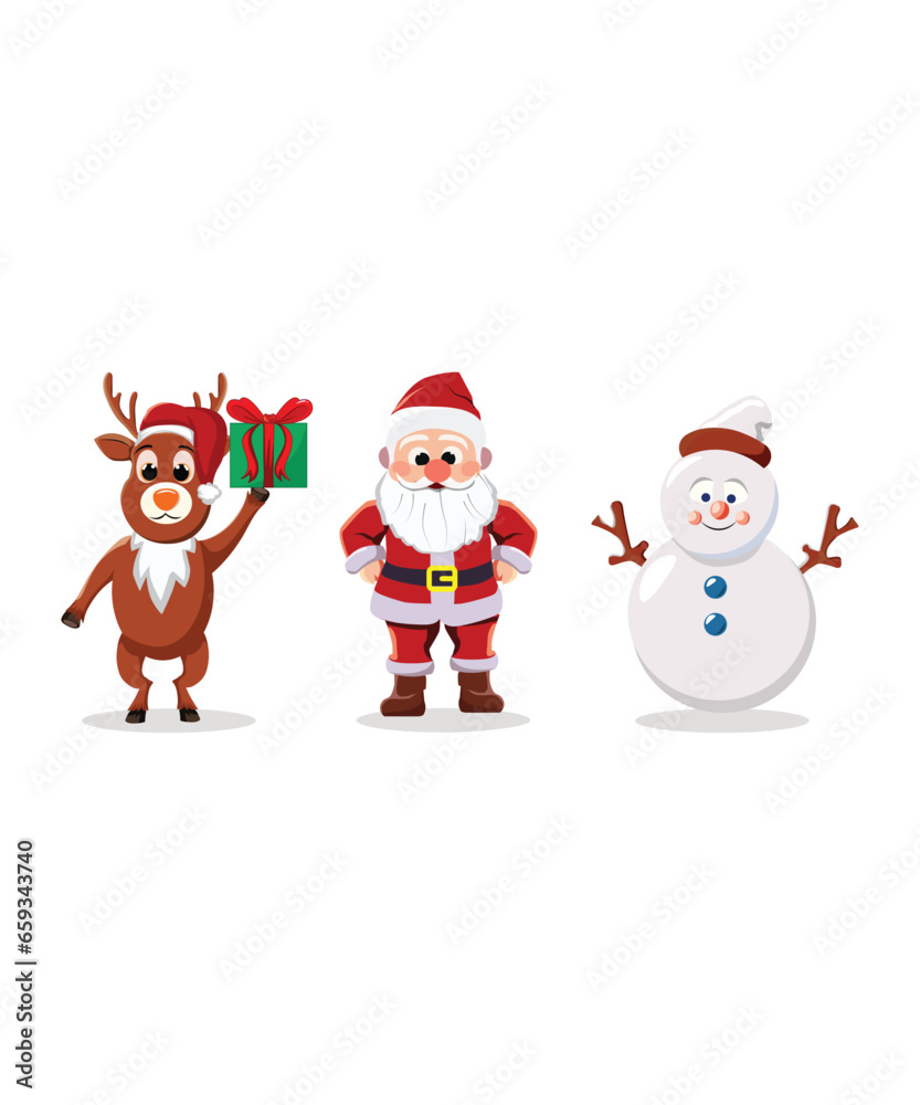Christmas Icons Of Deer Santa Clause And Snowman