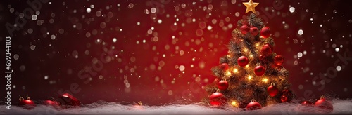christmas tree on a red background with decorations