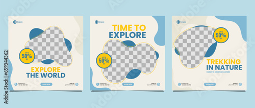 Travel business promotion web banner template design for social media marketing, tour advertising, banner offer, and and sale promo
