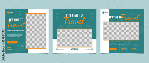 Travel business promotion web banner template design for social media marketing, tour advertising, banner offer, and and sale promo