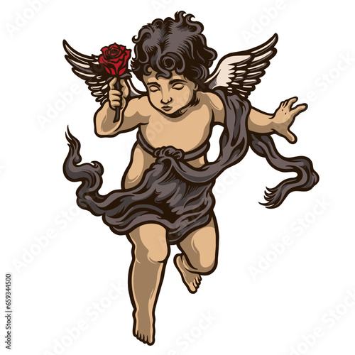 angel with rose flower