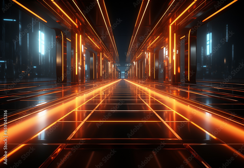 Fototapeta premium Yellow and red Neon illuminated futuristic backdrop realistic image- ultra hd- high design