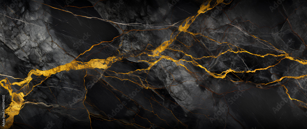 Naklejka premium black marble background with yellow gold veins