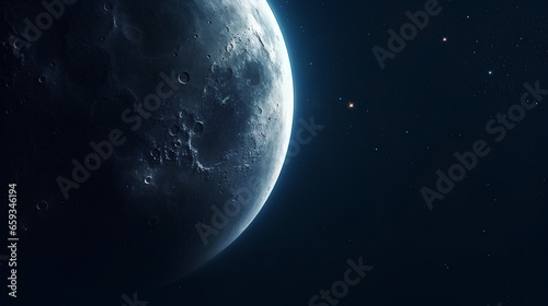 Leinwand Poster The Moon against the dark starry sky in the Solar System