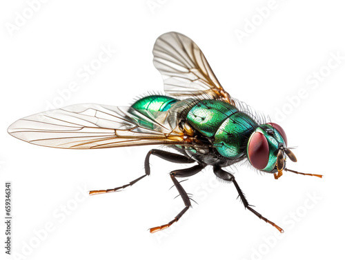Common greenbottle fly - Lucilia caesar. Cut out image of green fly. © lukjonis