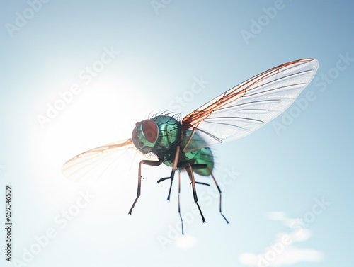 Common greenbottle fly - Lucilia caesar. In flight.
