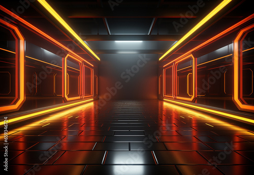 Yellow and red Neon illuminated futuristic backdrop realistic image- ultra hd- high design