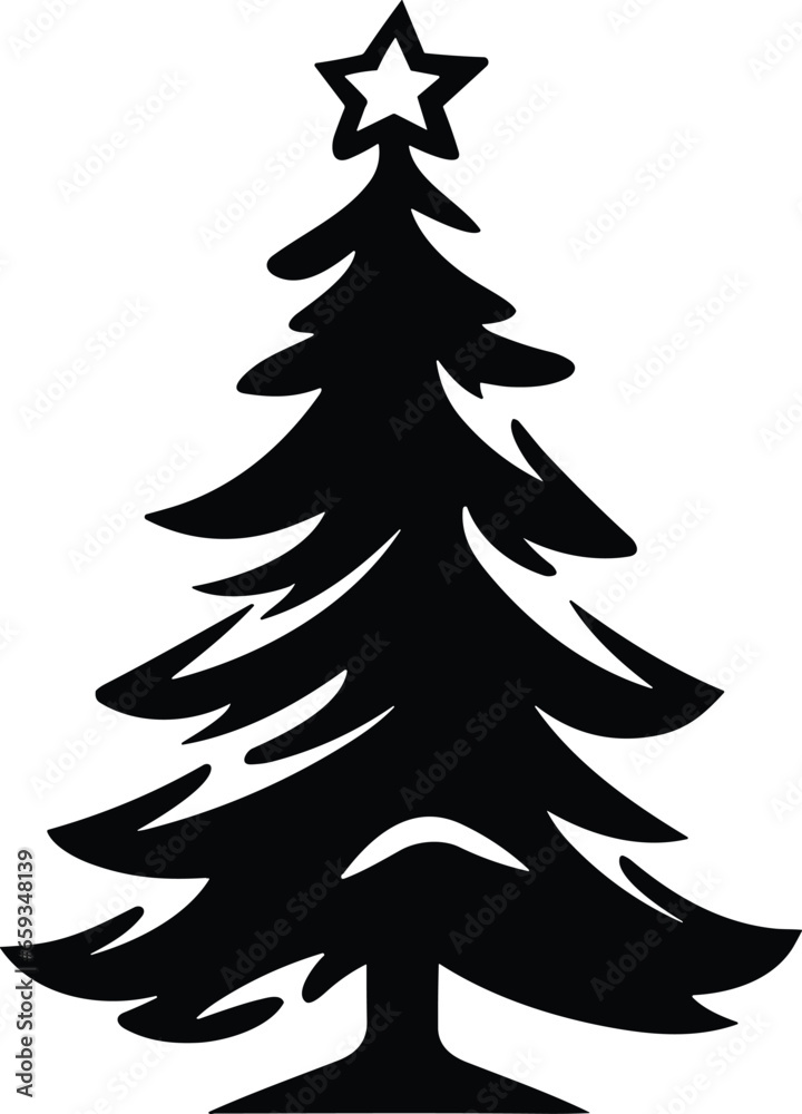Obraz premium Christmas tree black and white symbols