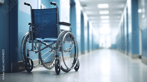 Single wheelchair in the hospital corridor