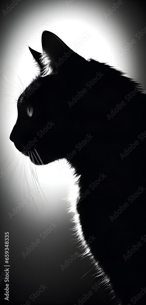 silhouette of a black cat on a light background