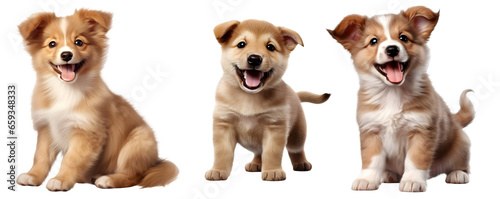 Happy smiling puppy on transparent PNG background, isolated on white background, Generative Ai
