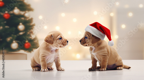 Puppies at christmas time