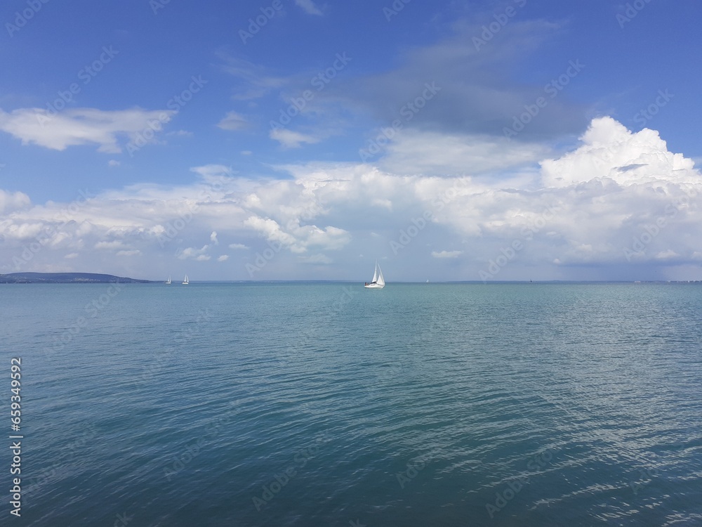 White sailboat in lake Balaton