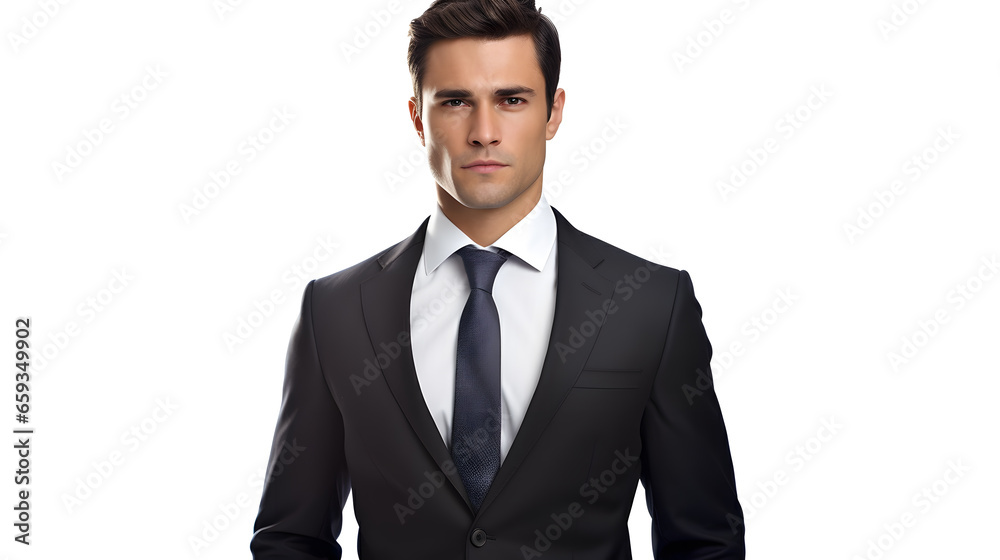 Portrait of a business man in a black suit, white background Portrait of a business man in a black suit, white background