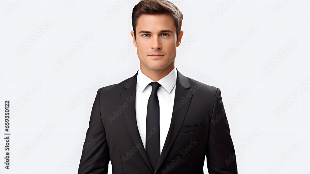 Portrait of a business man in a black suit, white background Portrait of a business man in a black suit, white background