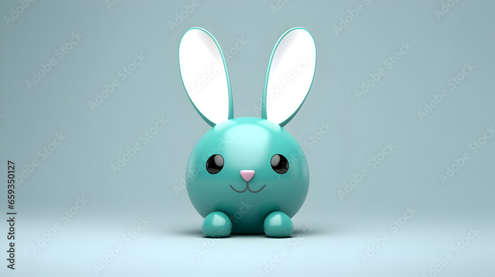 Fototapeta premium Easter bunny, Easter Bunny Creature with copy space, 3D avatar Minimalist teal on a gray background