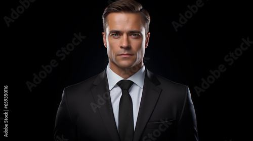 Portrait of a business man in a black suit, black background