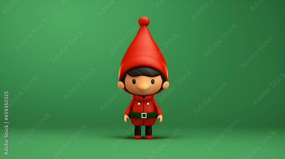 Christmas Elf cartoon with copy space, Minimalist green on a red , Christmas celebration banner, Cute elf background 