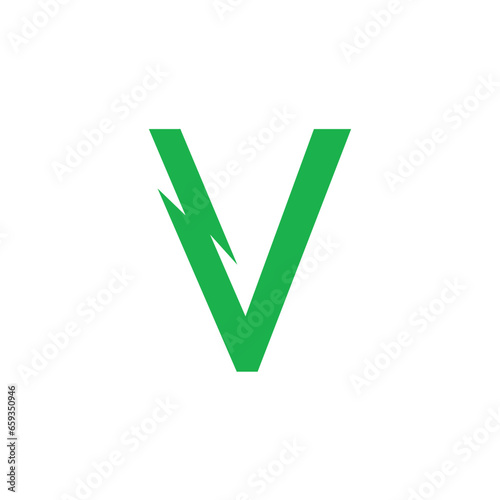 Letter V typography power energy electricity green ecology eco business, logo, design, brand identity, flat logo, company, editable, vector