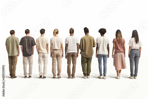 A diverse group of adults, including both men and women, standing back in a line.