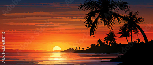 Silhouette palm at sunset © Fauzia