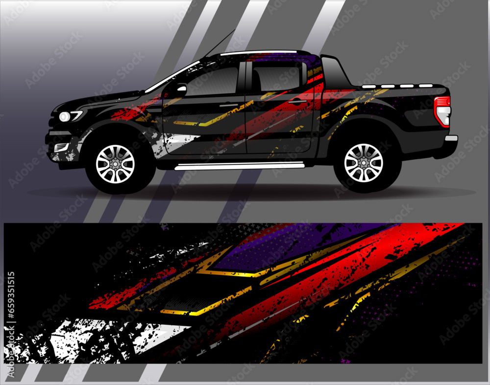 Car wrap design vector.Graphic abstract stripe racing background designs for vehicle, rally, race, adventure and car racing livery Car wrap design vector.Graphic abstract stripe racing background designs for vehicle, rally, race, adventure and car racing livery