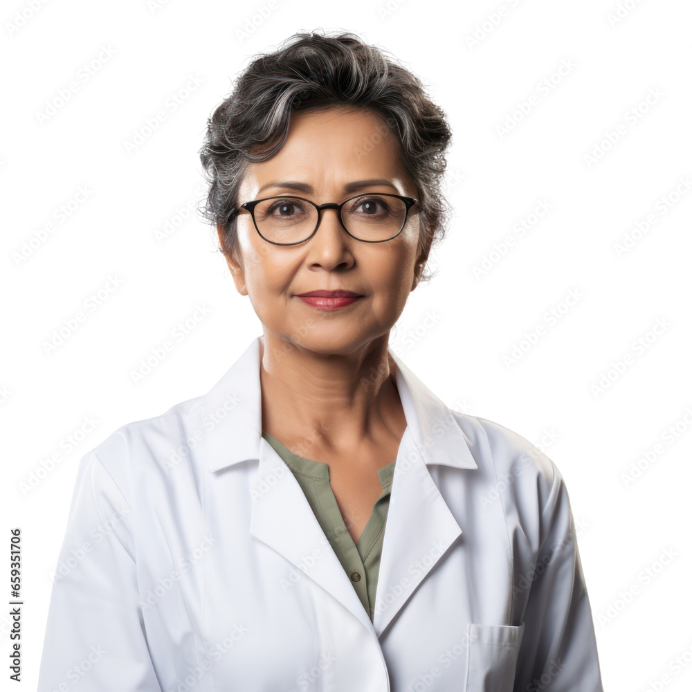Female doctor portrait isolated on white transparent background, Indian physician with stethoscope, PNG Female doctor portrait isolated on white transparent background, Indian physician with stethoscope, PNG