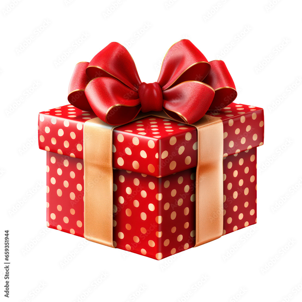 Red gift box. Isolated on transparent background.