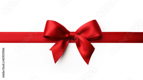 Red satin bow with ribbons on white background