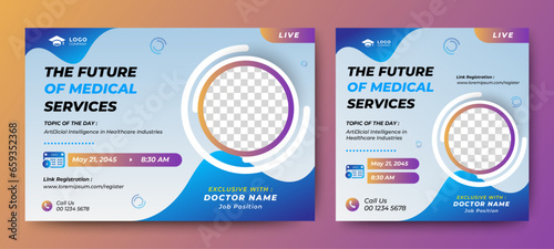 Medical Health Conference live webinar banner invitation and social media post template. Healthcare webinar invitation design.