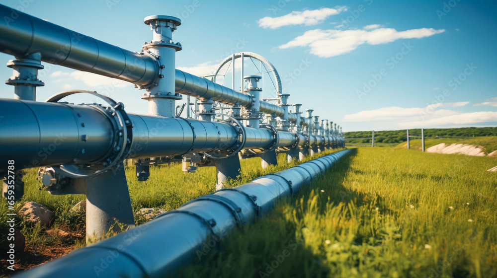 Renewable energy production hydrogen pipeline with wind turbines and in the background Renewable energy production hydrogen pipeline with wind turbines and in the background