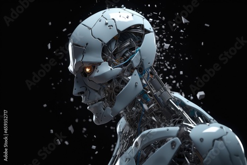 futuristic AI cyborg robotics demolition spree in a world