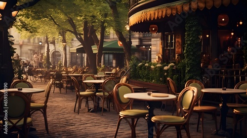 Vintage theme aesthetic outdoor cafe , design, architecturing, AI genenrative