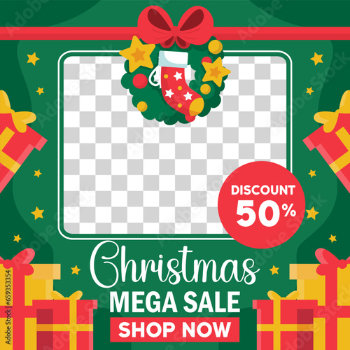 Christmas sale vector illustration.Christmas template for sale banner  design for social media. Vector eps 10